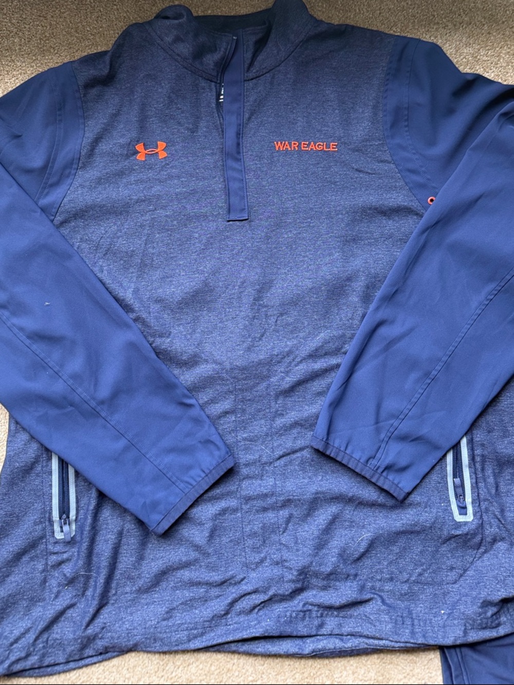 Under Armour Navy and Orange Auburn University XXL Quarter Zip Pullover
